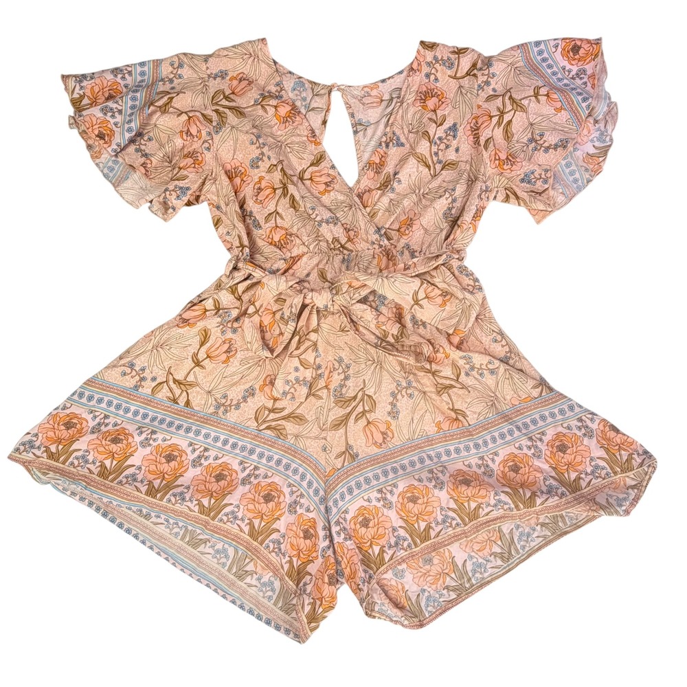 Floral Prairie Flutter Sleeve Romper‎ Cottagecore Romantic Euro Summer Boho L